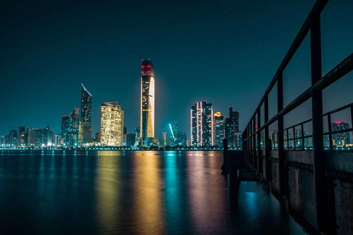 Romantic view of Abu Dhabi skyline at twilight for couples