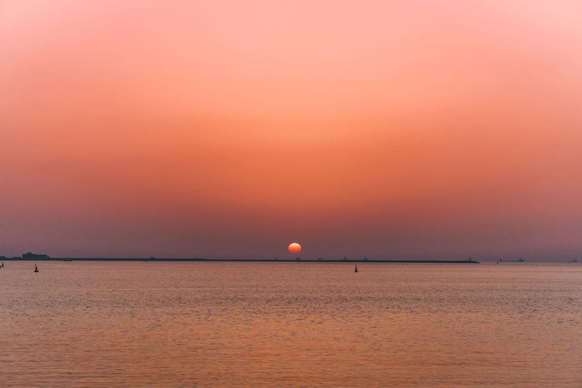 Scenic sunrise over Abu Dhabi's iconic skyline