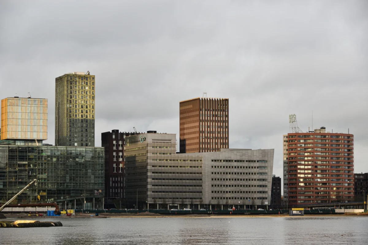Amsterdam business district skyline view