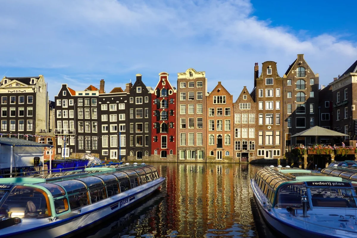 Picturesque view of Amsterdam's canals at sunset