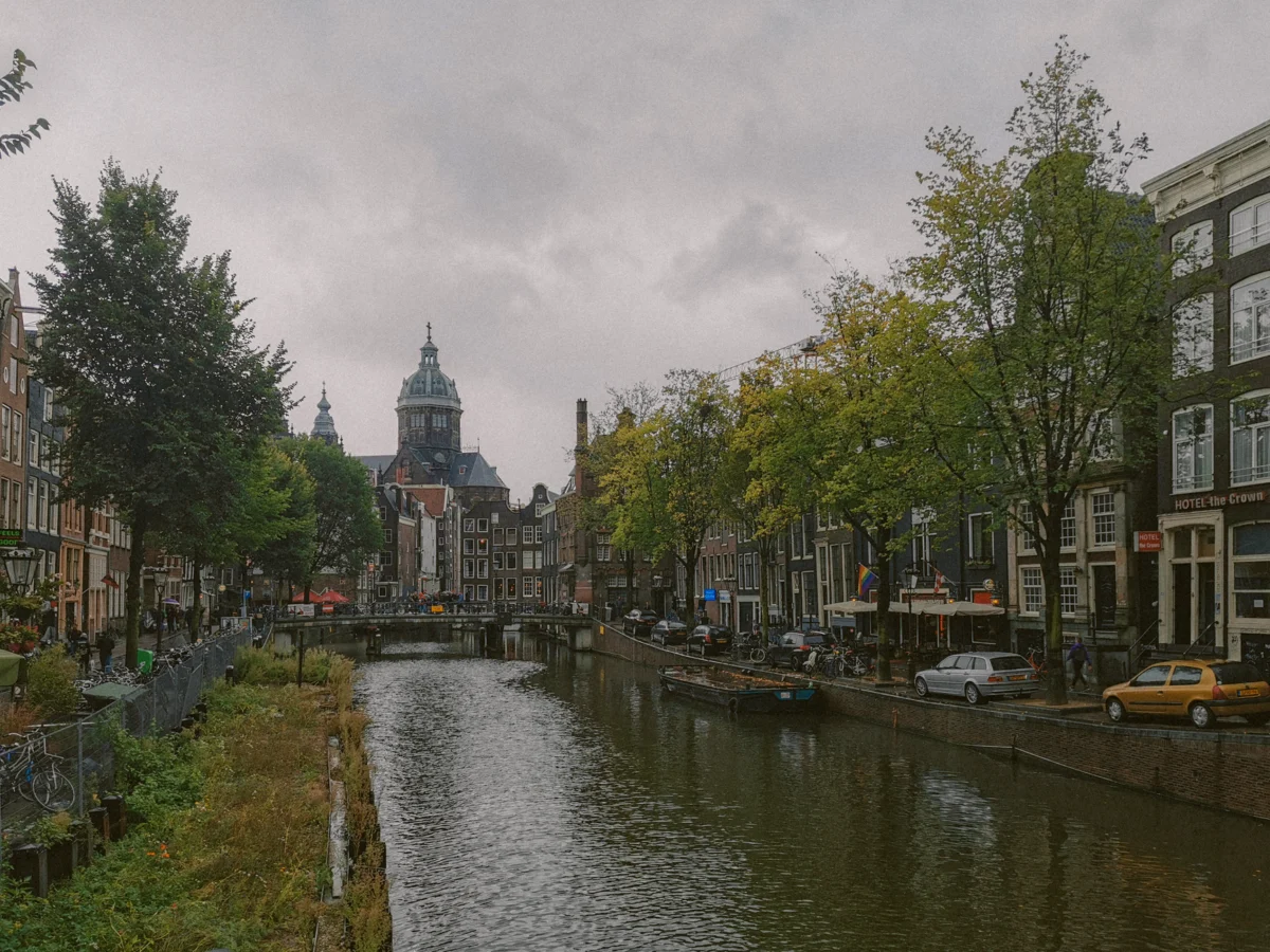 Romantic view of Amsterdam's iconic canals at sunset