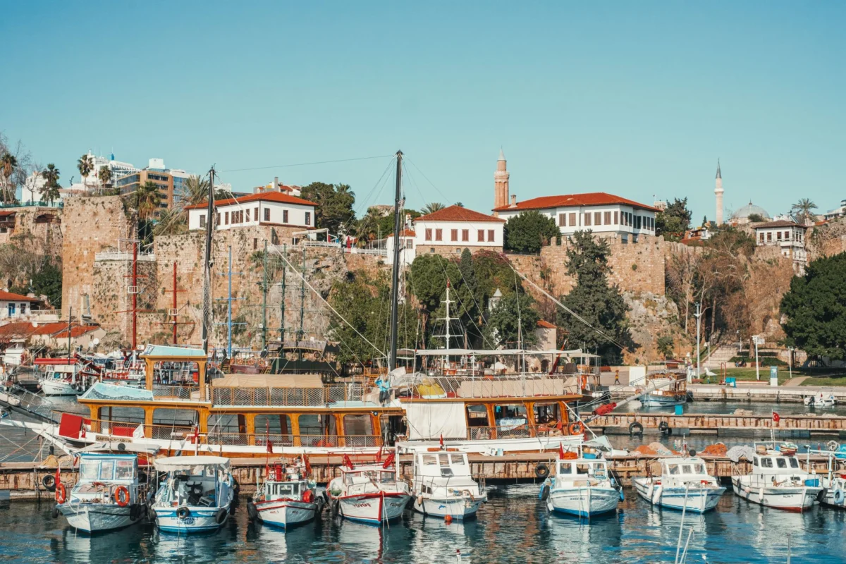Romantic evening skyline over Antalya's old town