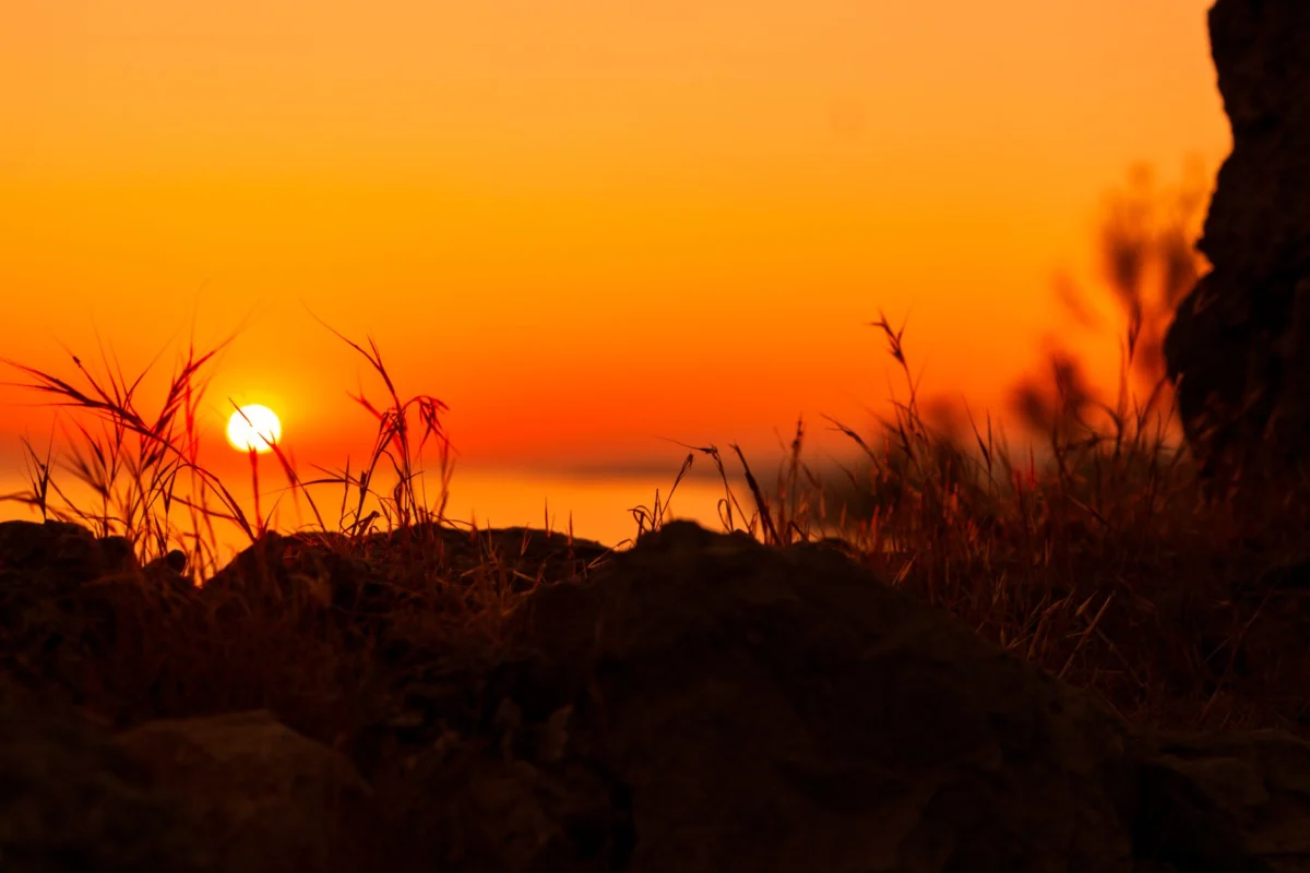 Romantic sunset view over Antalya coastline and skyline