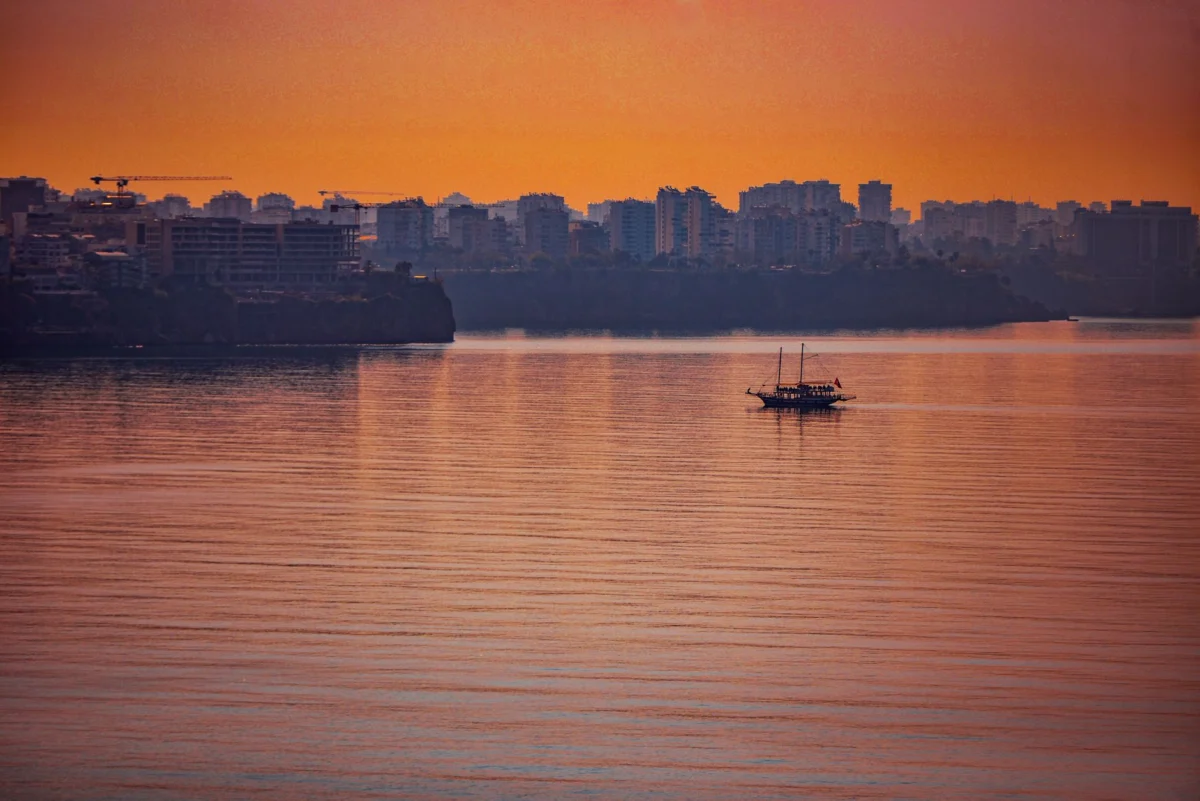 Antalya city skyline at sunset, showcasing romantic view