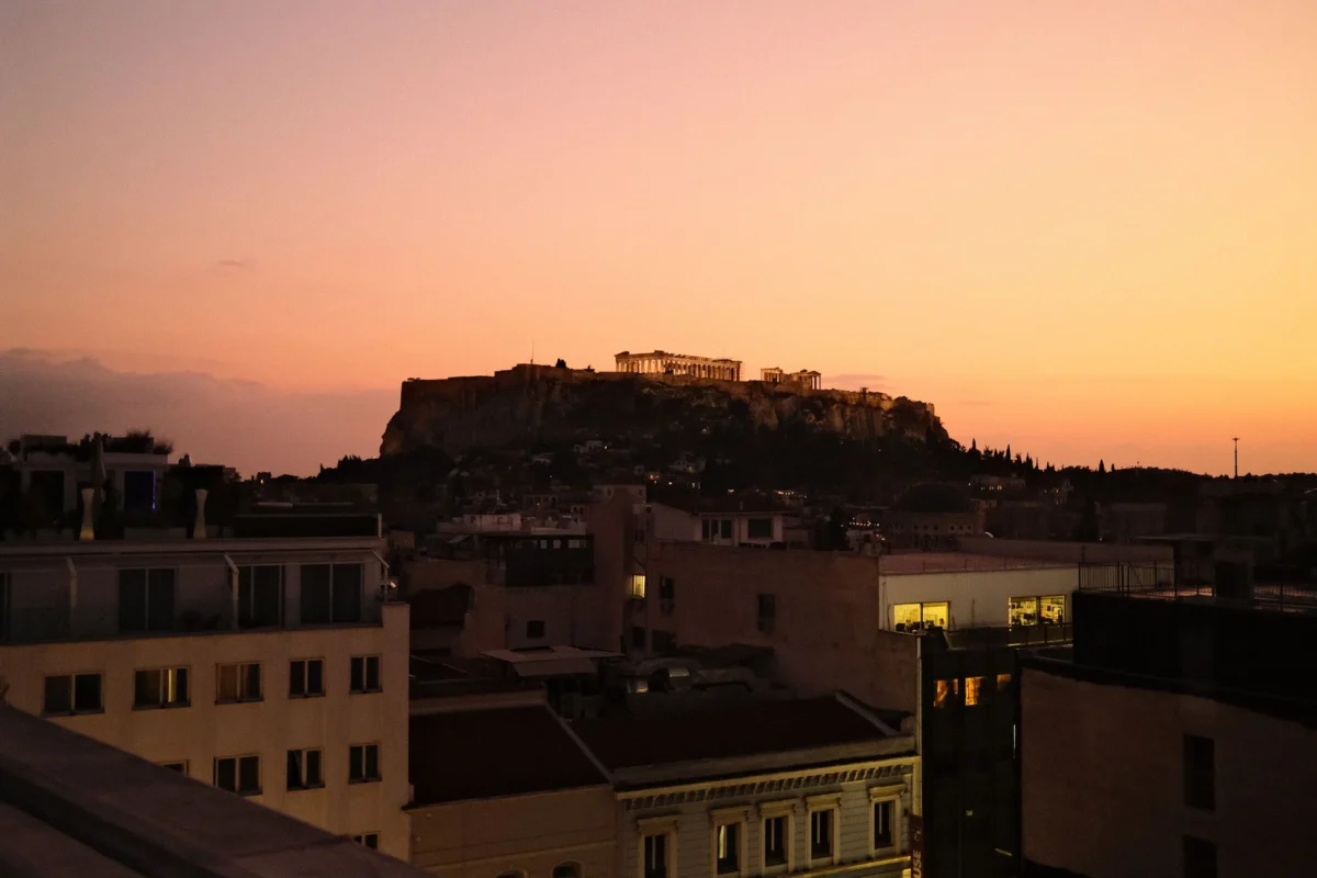 Athens skyline with the Acropolis in the background during sunset