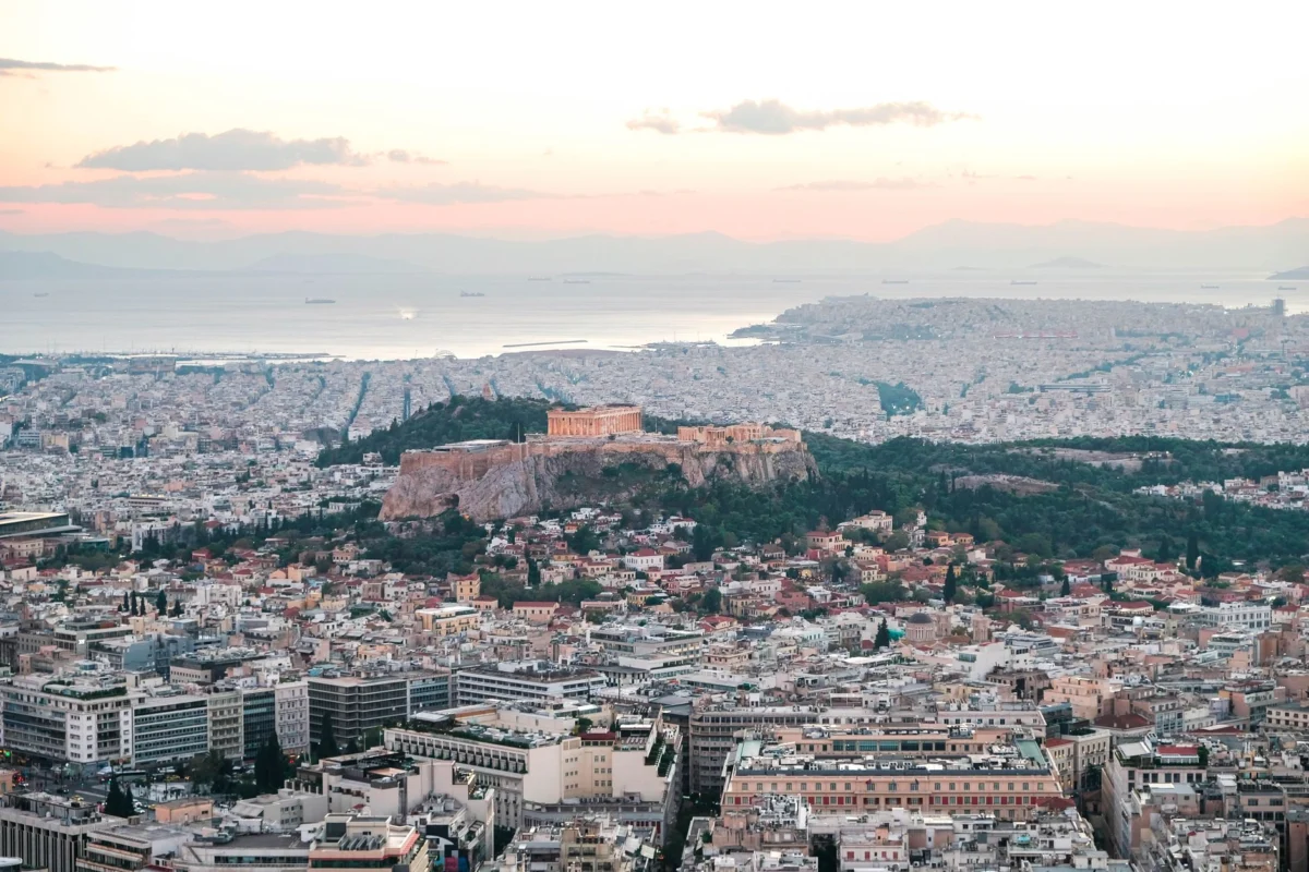 Scenic view of Acropolis in Athens during sunset