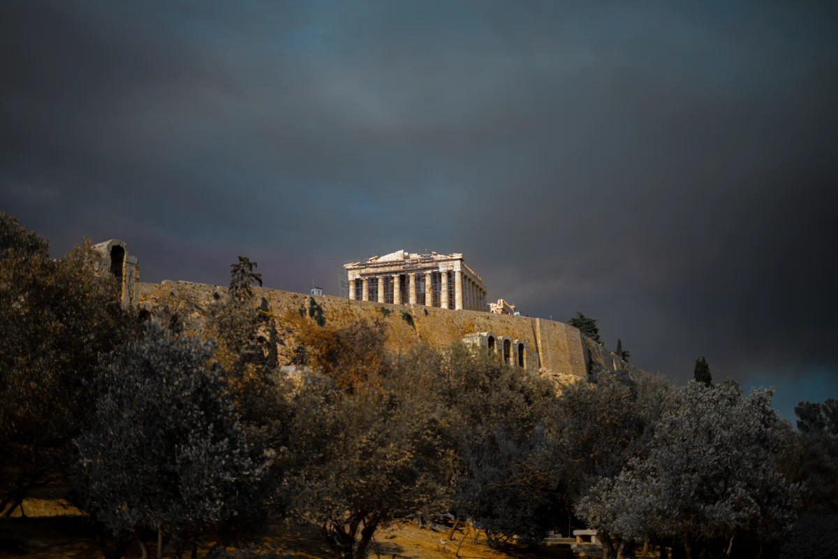 Athens Acropolis illuminated at twilight with a romantic atmosphere