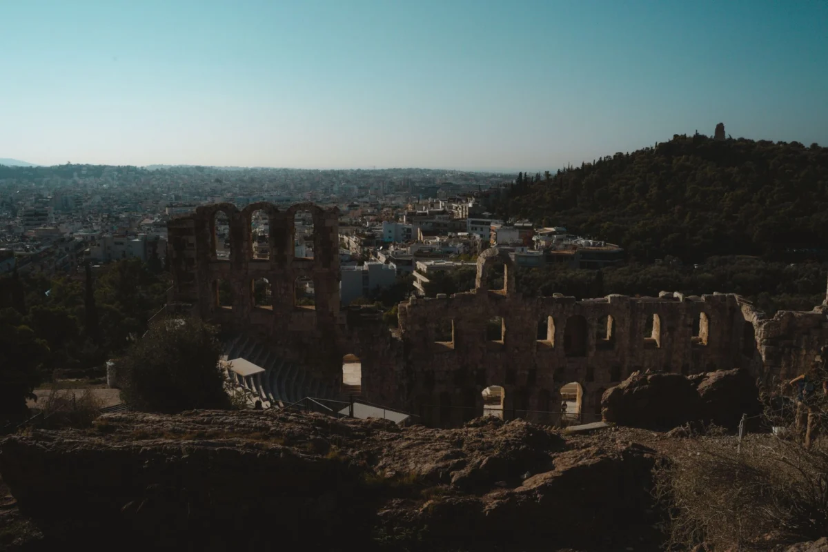 View of Athens skyline with ancient ruins in the background
