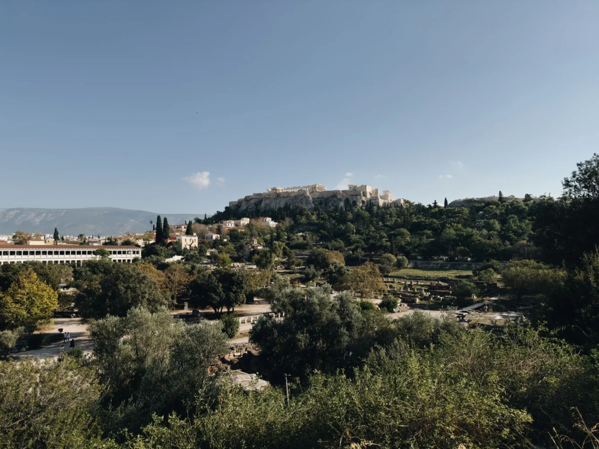 A panoramic view of Athens featuring the iconic Acropolis