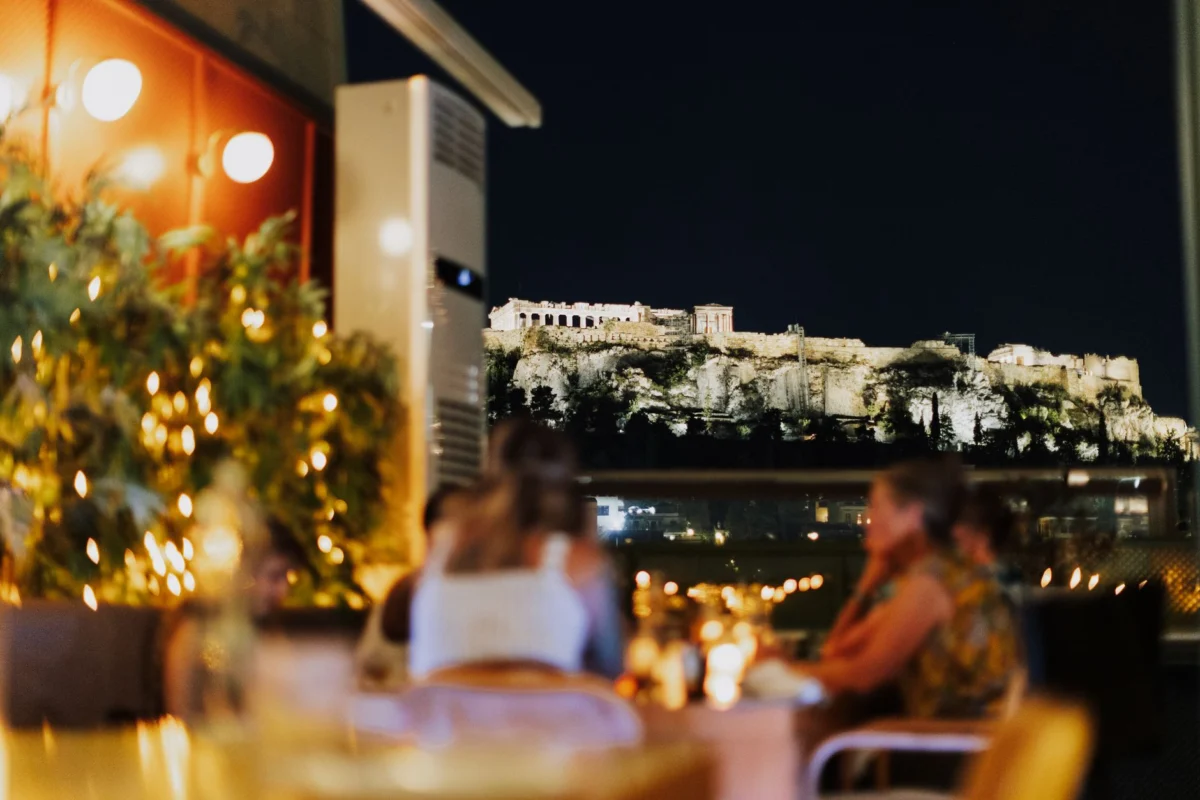 Beautiful romantic rooftop view in Athens, Greece