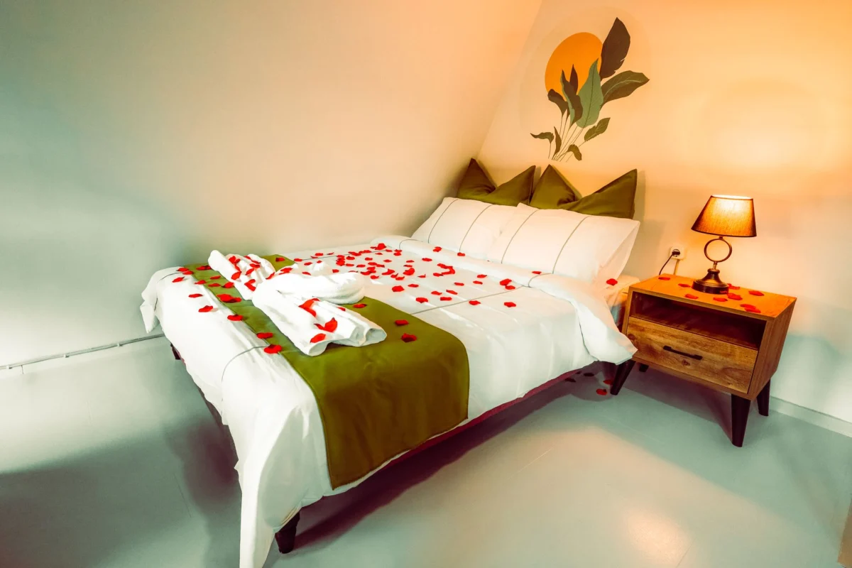 Romantic hotel room with Balinese decor perfect for couples