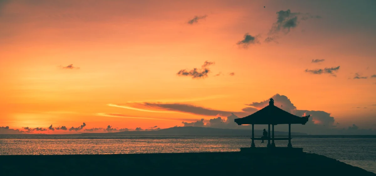 Iconic Bali skyline at sunset showcasing romantic evening ambiance