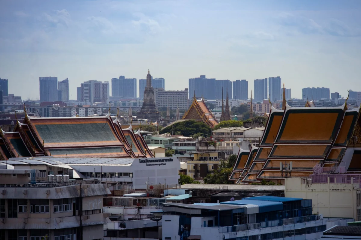 Bangkok skyline view at sunset with modern buildings