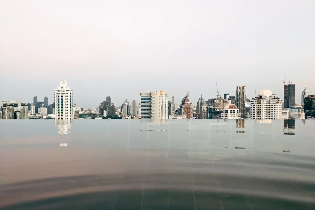 Romantic rooftop view of Bangkok skyline