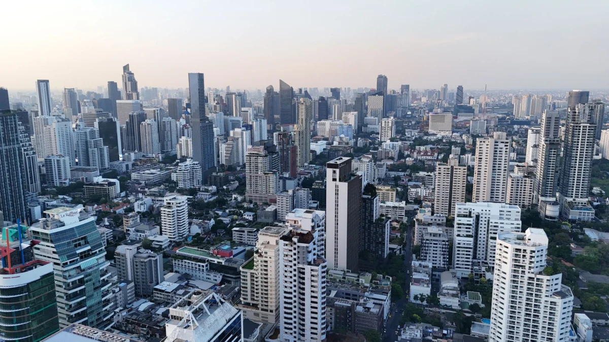 Romantic sunset view of Bangkok's iconic skyline