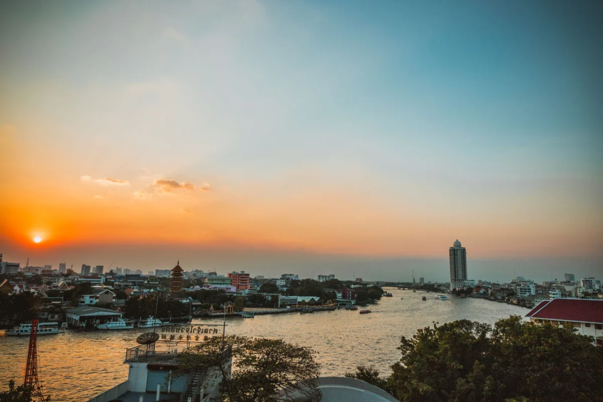 Romantic sunset view of Bangkok's skyline