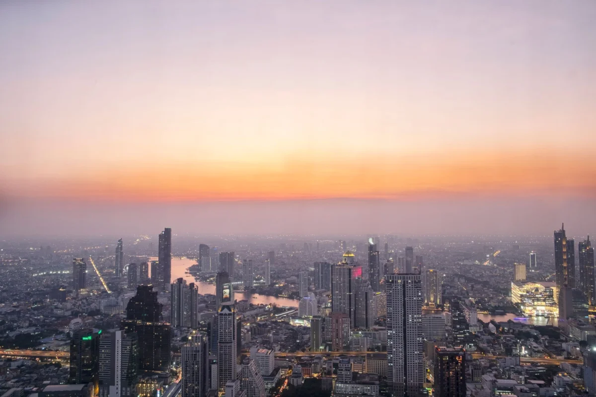 Romantic sunset view of Bangkok's iconic skyline