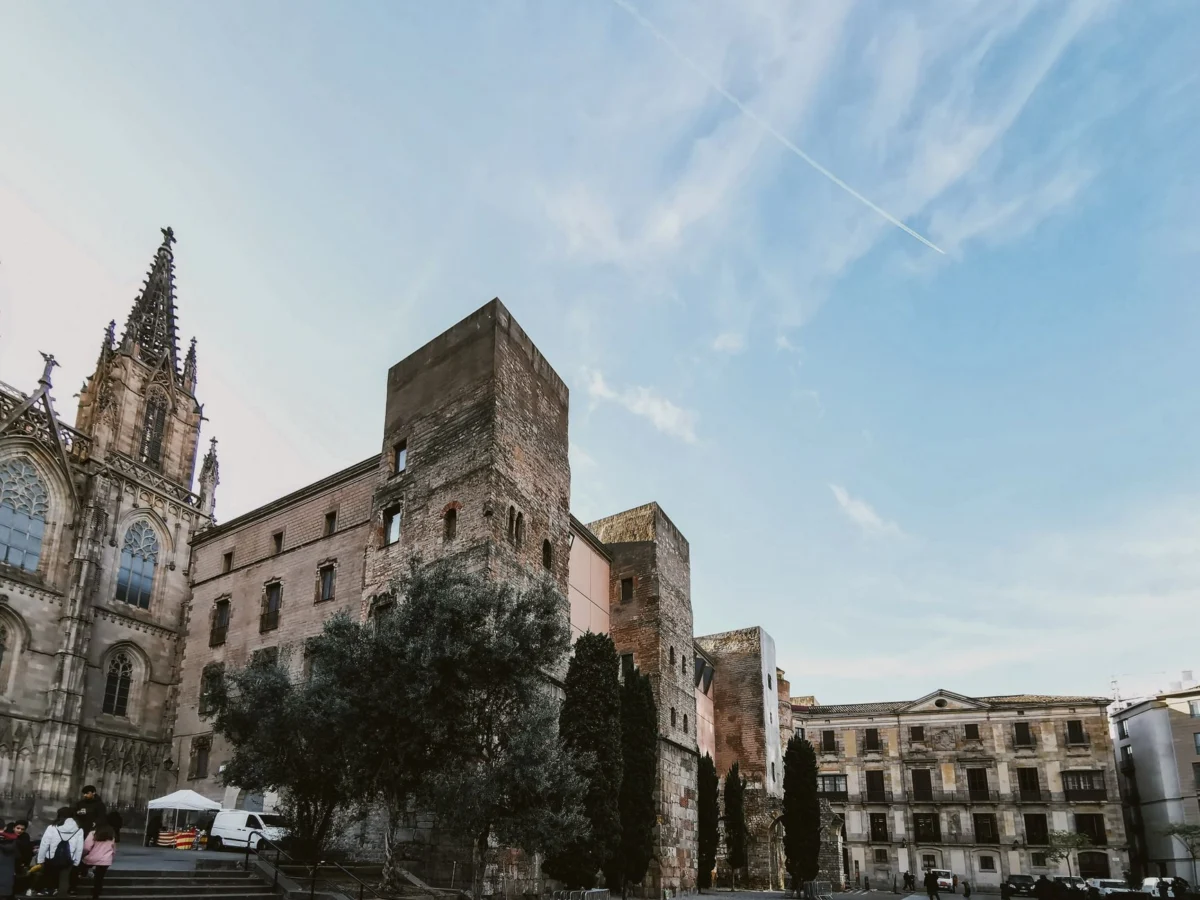 Overview of the romantic Gothic Quarter skyline in Barcelona