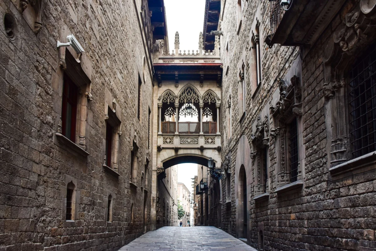 View of a charming street in Barcelona's Gothic Quarter