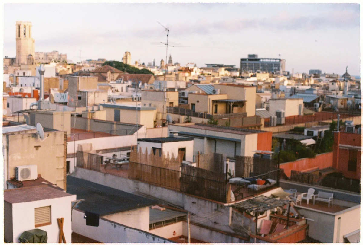 Panoramic rooftop view of Barcelona's skyline in winter