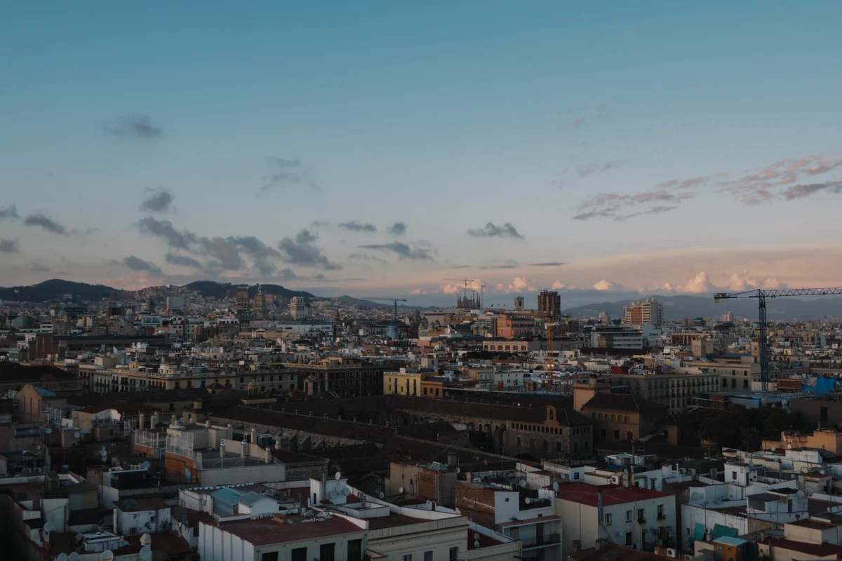 Romantic view of Barcelona skyline at sunset