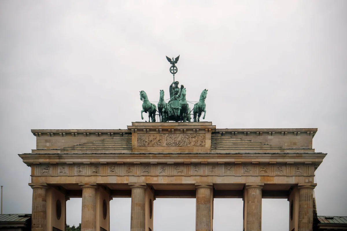 Scenic view of Berlin with Brandenburg Gate at dusk