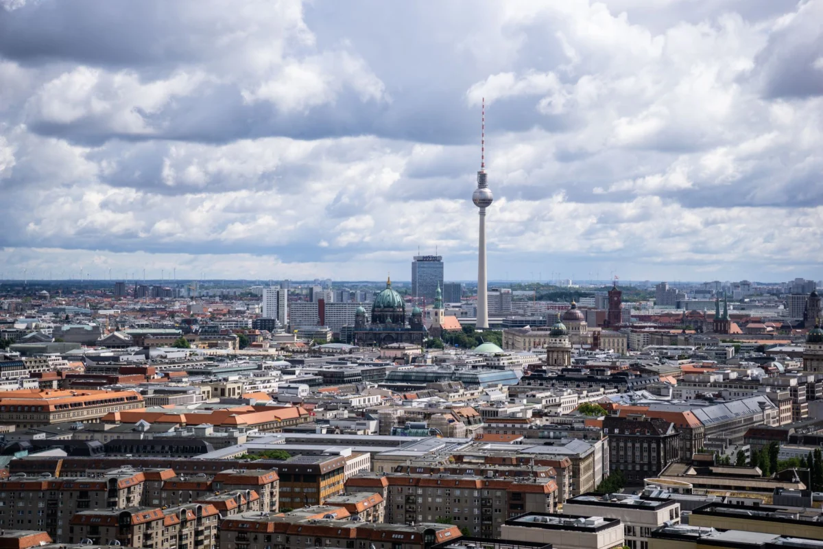 Iconic view of Berlin skyline with Fernsehturm TV tower