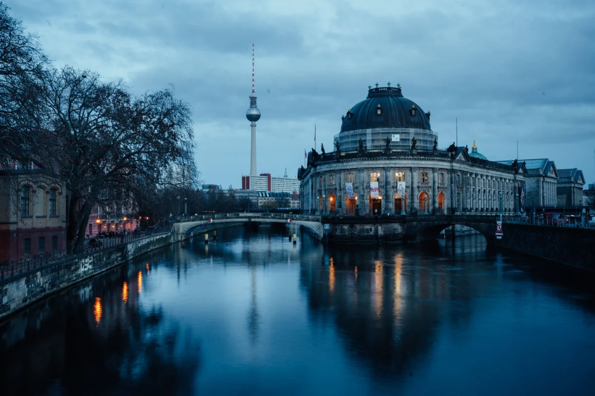 Romantic view of Berlin skyline at night