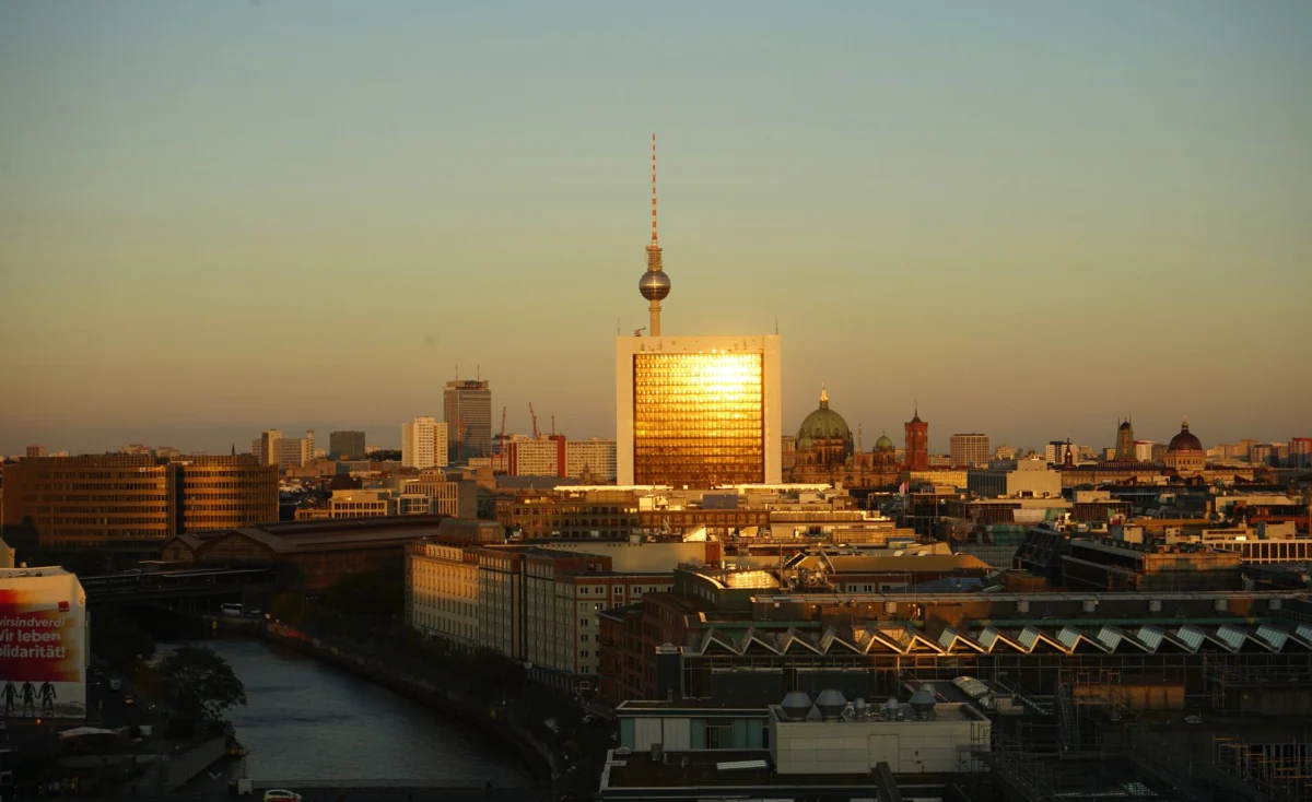 Panoramic view of Berlin skyline during sunset