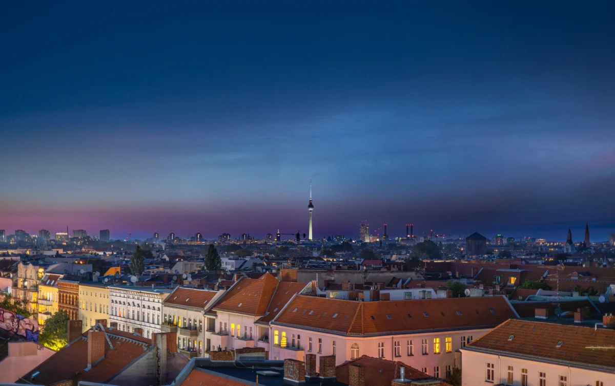 A romantic view of Berlin's skyline at night
