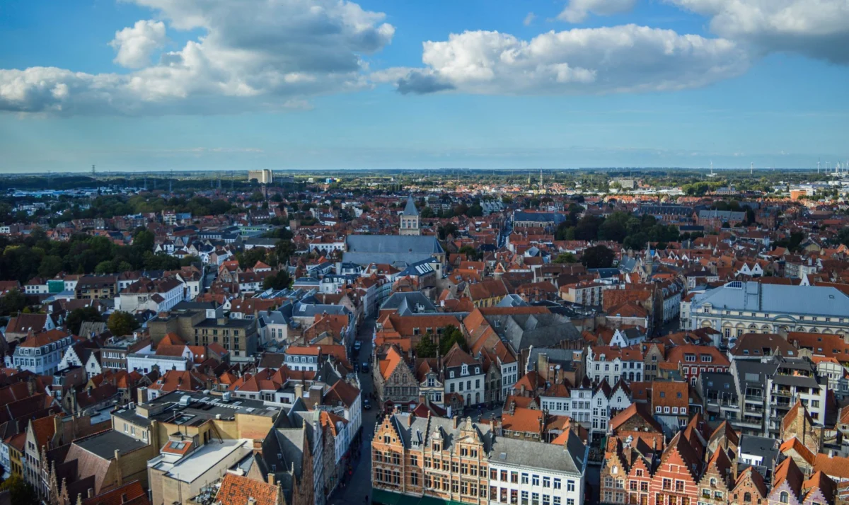 A picturesque view of Bruges' iconic canals and medieval architecture