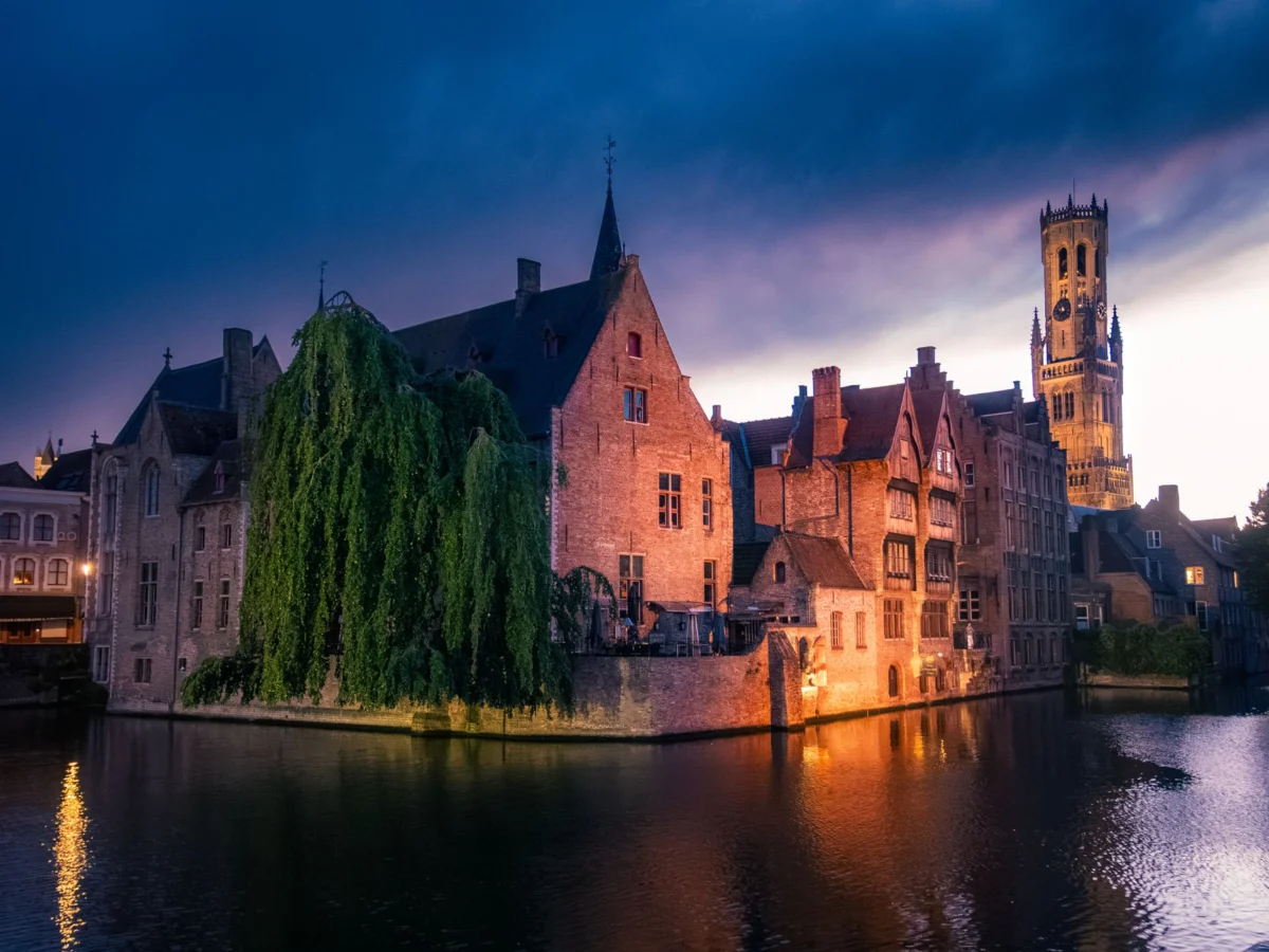 A captivating evening view over Bruges' historic skyline