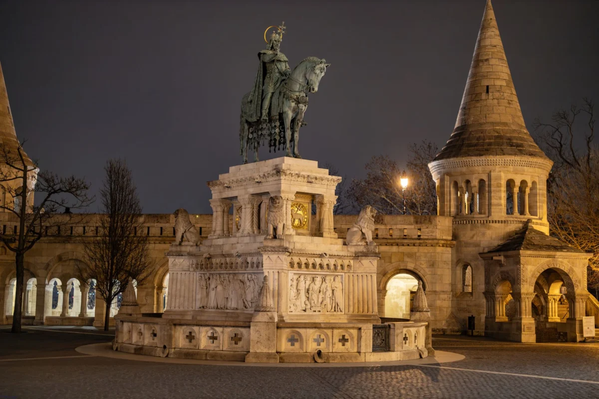 Romantic view of Budapest's illuminated castle district at night