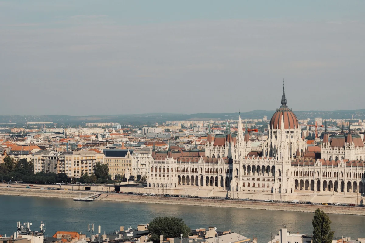 Scenic view of Budapest's iconic parliament bathed in sunlight