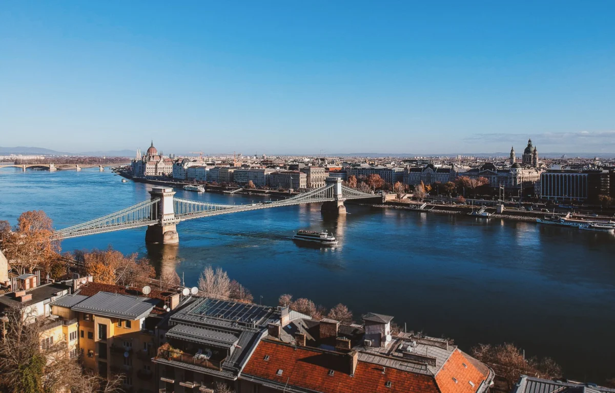 Romantic view of the Budapest skyline along the river