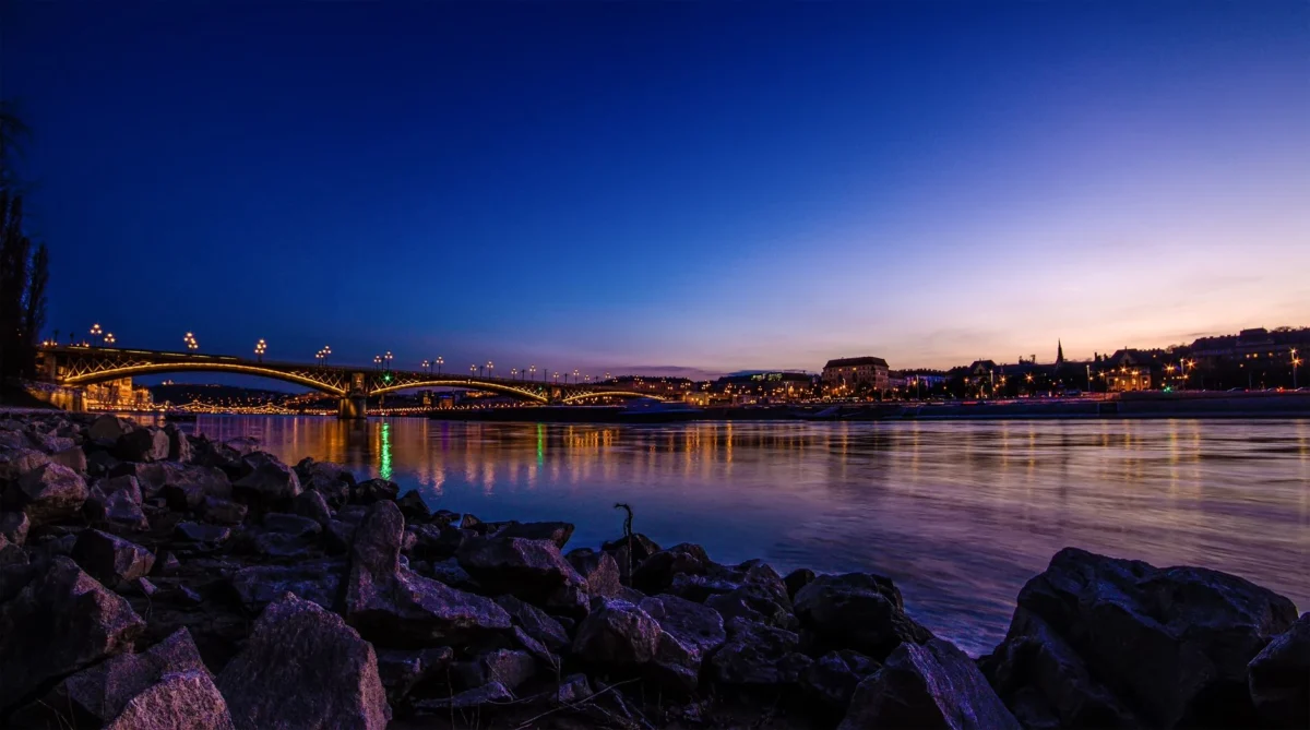 Scenic view of Budapest's romantic riverside at dusk