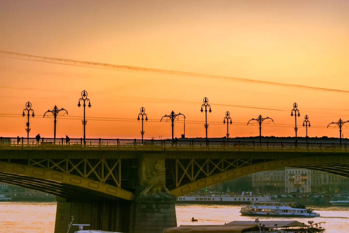 Panoramic romantic view of Budapest's skyline at dusk