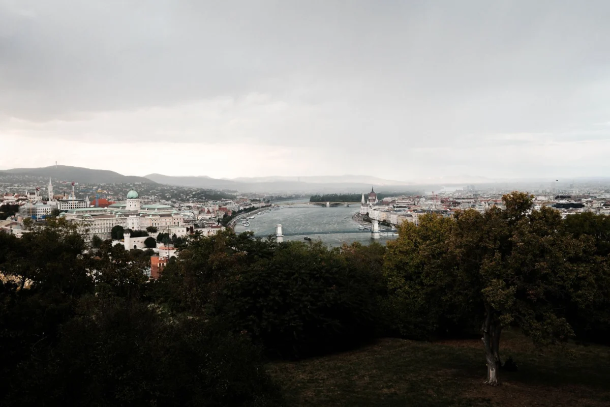 Panoramic view of Budapest skyline with Danube River