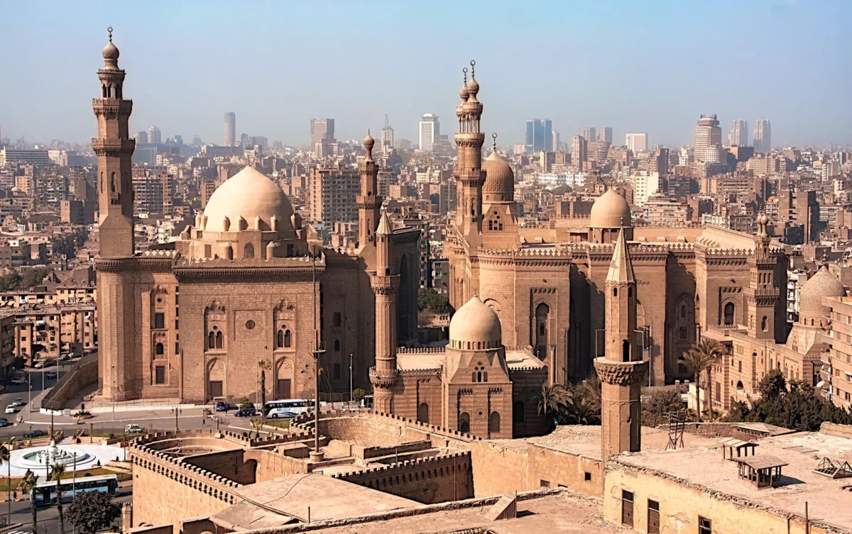 Panoramic view of Cairo's skyline at sunset