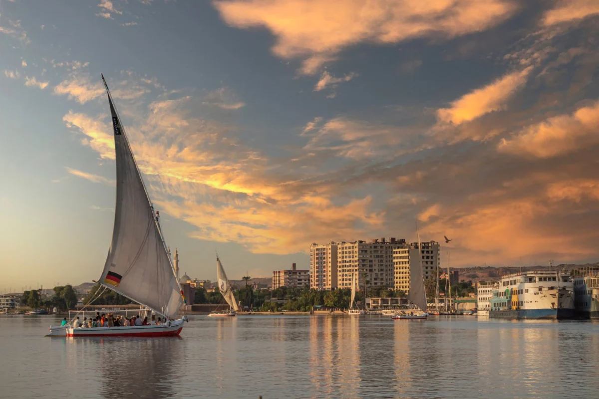 Cairo skyline at sunset with historic landmarks