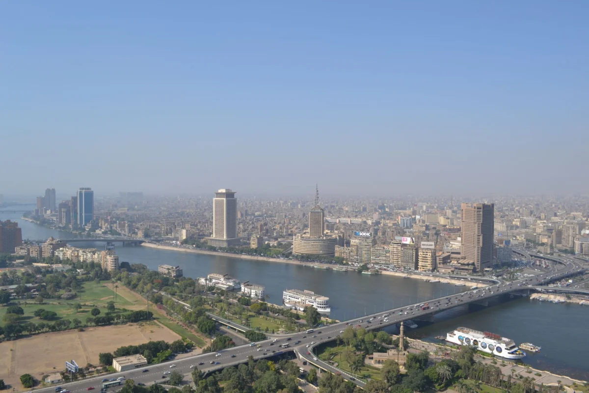 Night view of Cairo's skyline with the Nile River