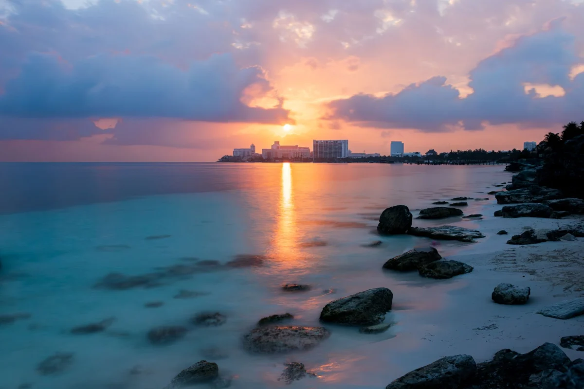 Stunning sunset view over Cancun beachfront