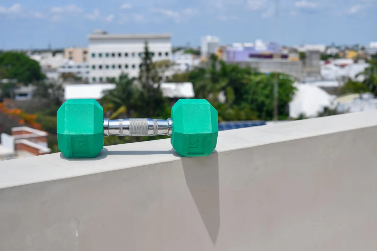 A romantic rooftop view over the city of Cancun at sunset