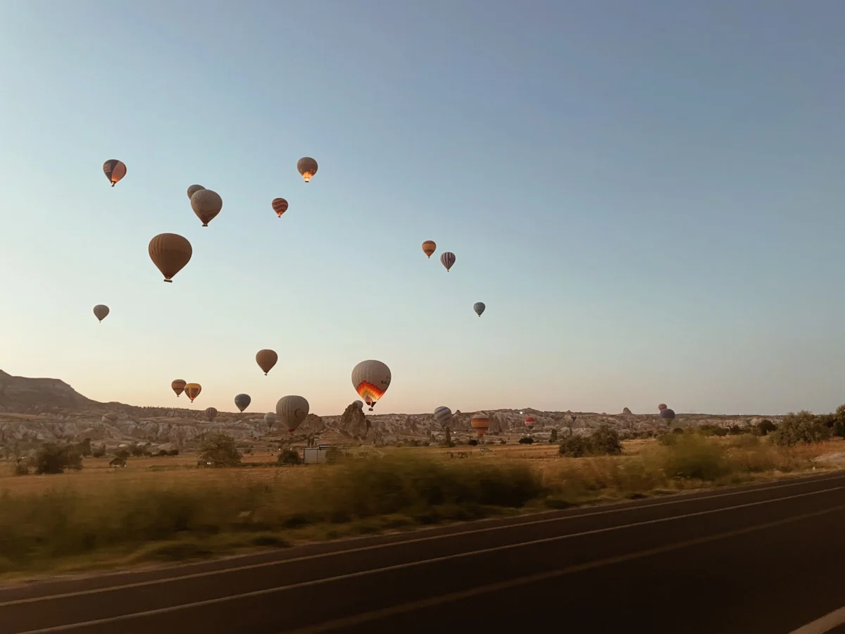 Hot air balloons over the uniquely beautiful Cappadocia landscape