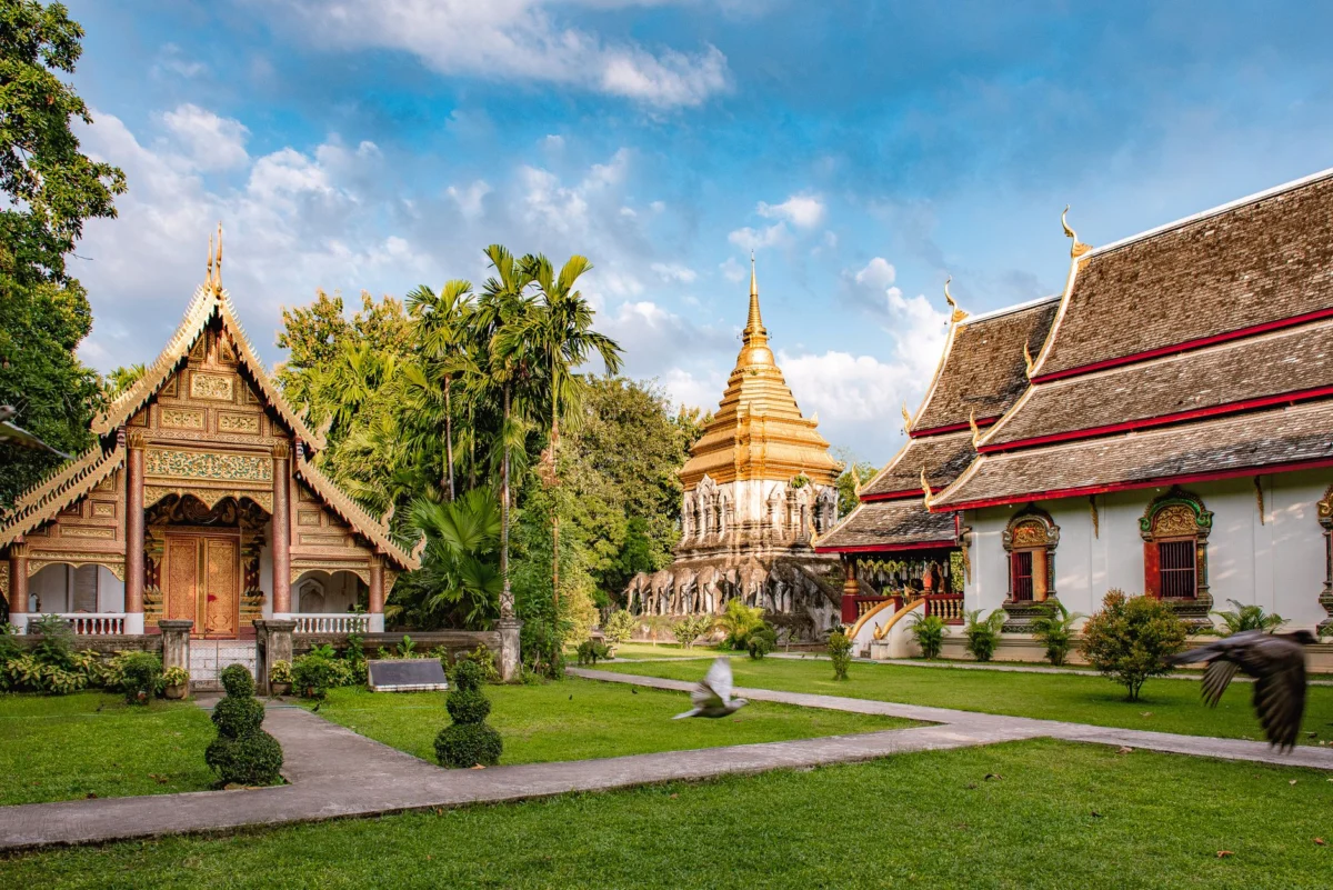 Scenic view of ancient temples in Chiang Mai during twilight