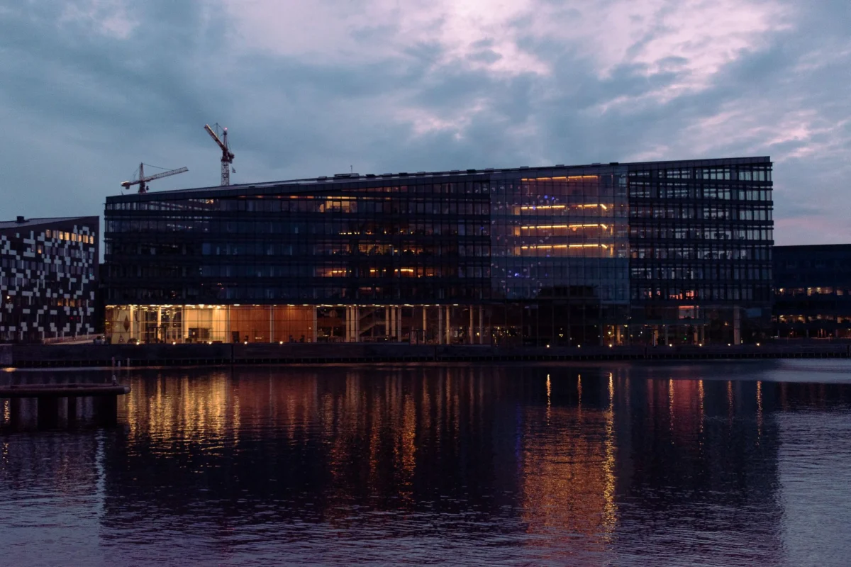 View of Copenhagen skyline with historic buildings and waterways