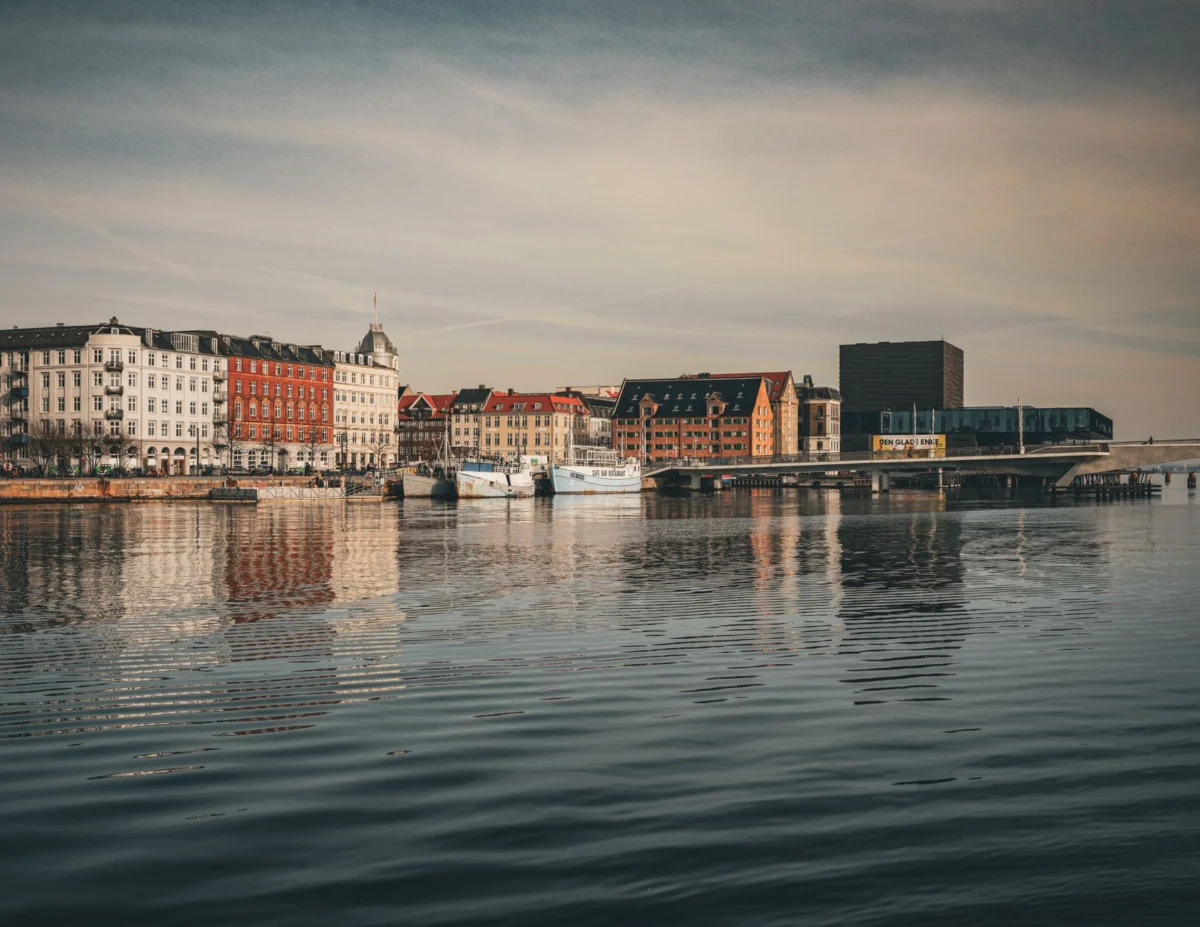 Romantic view of Copenhagen skyline by the waterfront