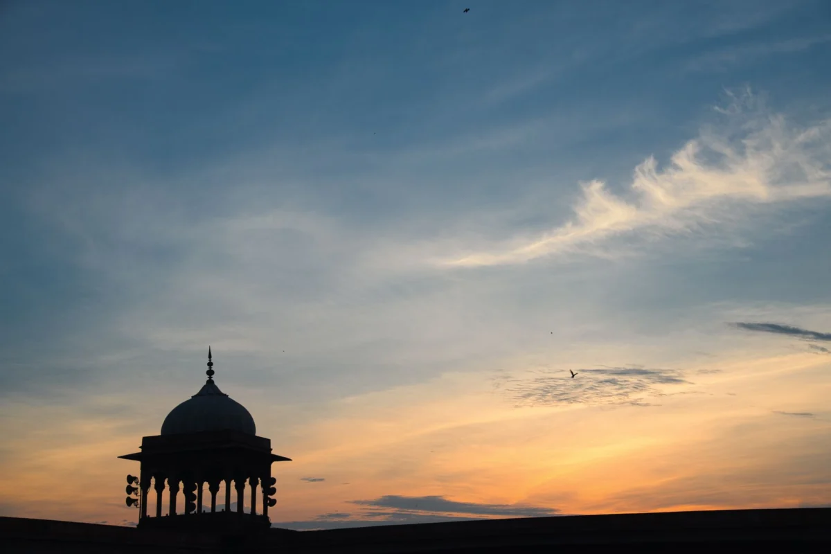 Romantic sunset view of Delhi skyline