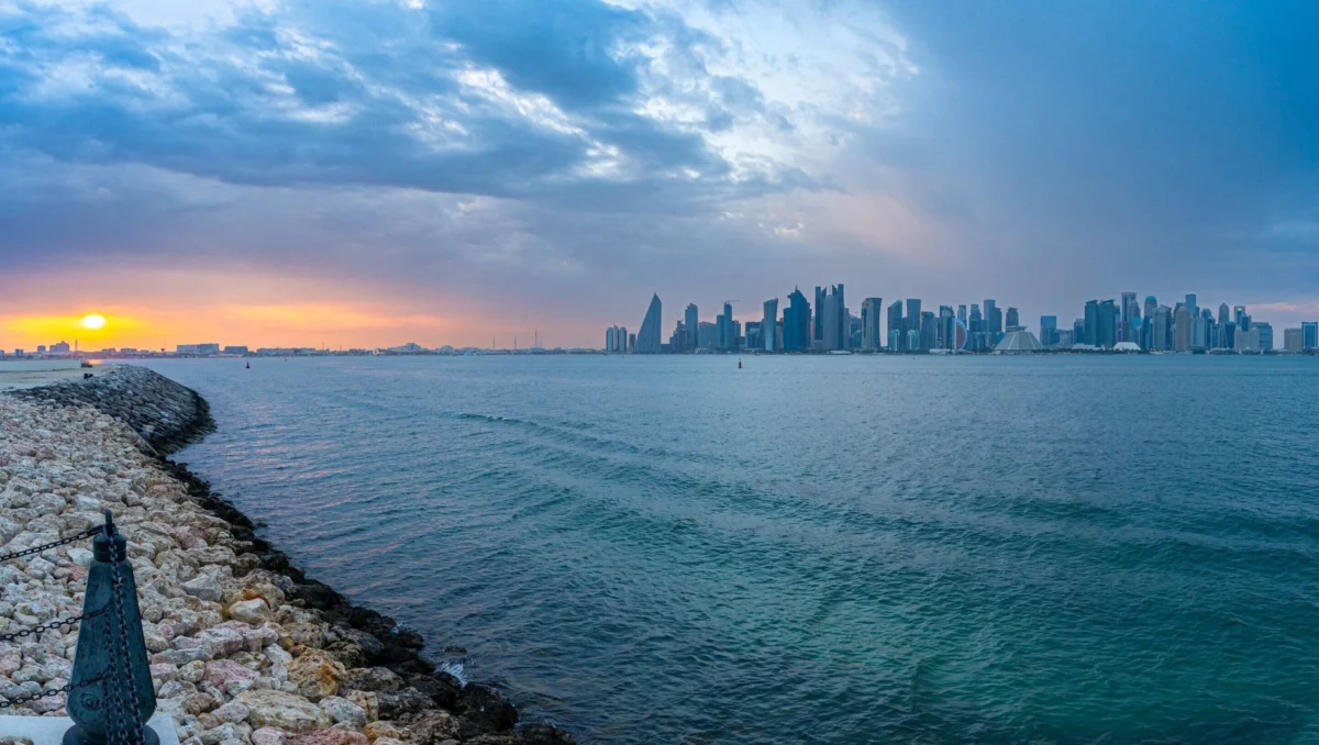 A breathtaking view of Doha's skyline at sunset