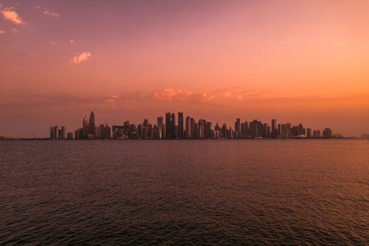 Stunning Doha skyline during sunset with iconic buildings